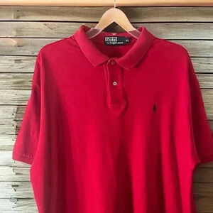 Polo by Ralph Lauren Men's Iconic Red Polo Shirt With Navy Logo Size XL.